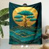 Golden Moon Tree of Life Mountain Range Print Blanket Warm Soft Fluffy Kids and Adult Sofa Bed Throw Outdoor Travel Camping RV