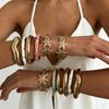 Vintage Bunter Tropföl Blume Feder Offenes Armband Ins Metall Meeressternenhimmel Zifferblatt Mehrschichtiges Armband