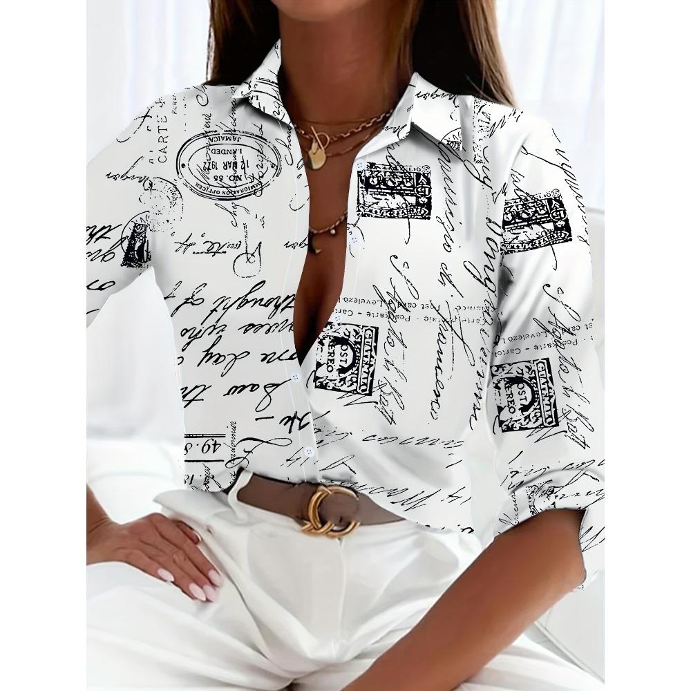 Elegante Damenmode Bluse 2023 Frühling & Herbst Digitales Kettenmuster Hemd Pendler Schlank Büro Damenbluse S-5XL