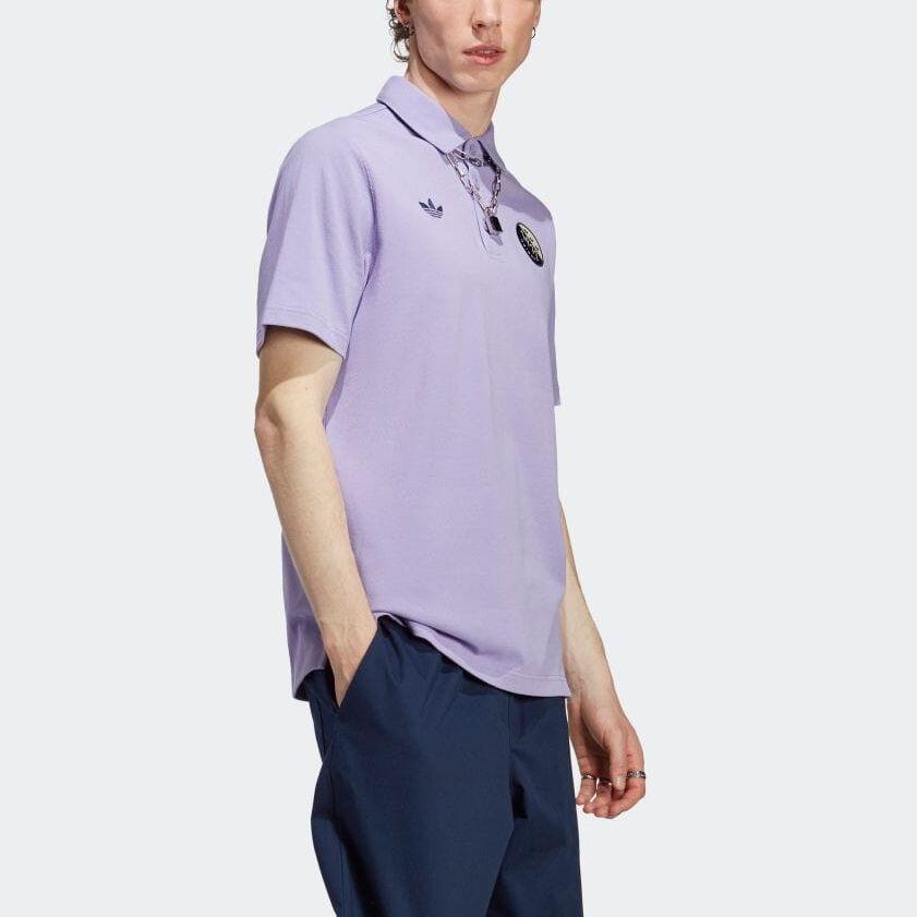 adidas Originals Blokepop Logo Print Short Sleeve Polo Shirt Men Polo Shirts Magic-Lavender IP7170
