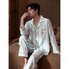 Men's Ice Silk Long Sleeve Pajama Set for Teens & Adults - Spring/Fall Wear, Indoors & Outdoors