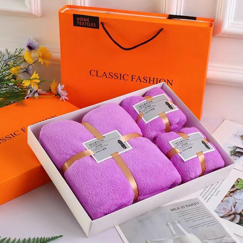 Coral Fleece Towel Set: Bath & Gift Box, Three-Piece Souvenir for Annual Meeting
