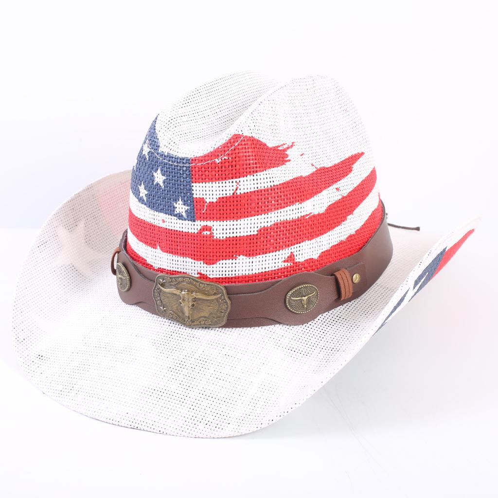 American Flag Cowboy Hat Popular Men's and Women's Sunshade Top Hat Independence Day Party Western Style Fashion Straw Hat