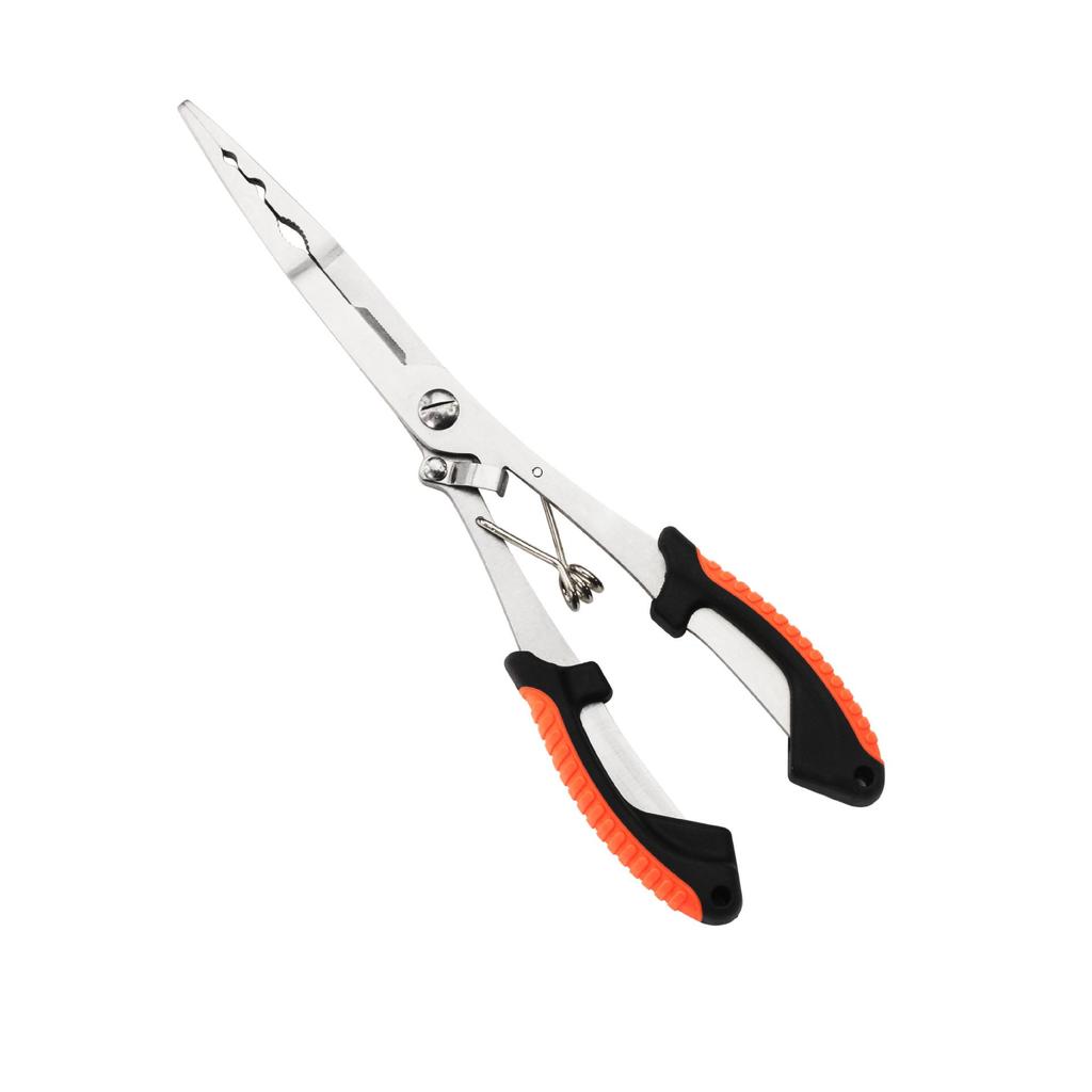 Long Nose Multifunctional Fishing Pliers: Lure, Fish Mouth Clamp, Hammer, Line Cutter, and Hook Control Tool.
