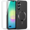Case for Samsung Galaxy A18 5G/4G, Silicone with Magnetic Ring - Black - 2 Tempered Glasses