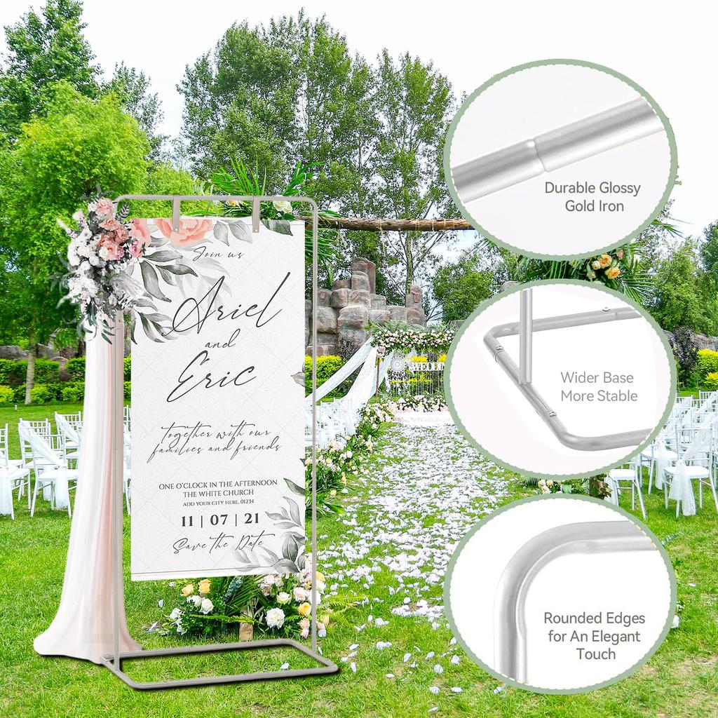 Wedding Sign Display Stand with 2 Leather Hanging Straps Wedding Welcome Sign Stand for Party Baby Shower Graduation Ceremony