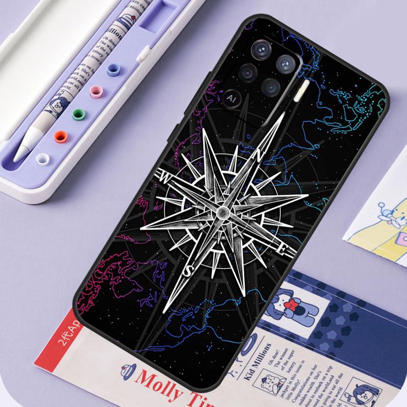 World Map Compass Nautical For Oppo A17 A18 A94 A74 A54 A15 A38 A58 A78 A98 A40 A60 A80 A16 A76 A96 A57 A77 A5 Pro Case