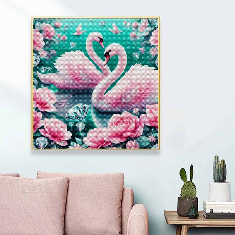 

New Arrival 5D DIY Full Circle Diamond Painting Pink Swan Embroidery Cross Stitch Home Decor Gift 20x20cm