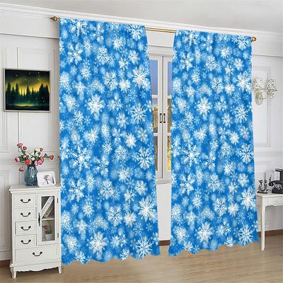 Christmas Snowflake Printed Curtains Pole Bag Decorations Home Room Set Of 2 Made Polyester
