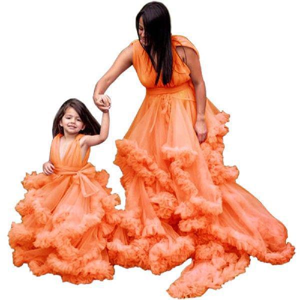 Soft Mesh Parent-Child Deep V Gauze Skirt: Maternity & Children's Evening Gown, Multi-Color