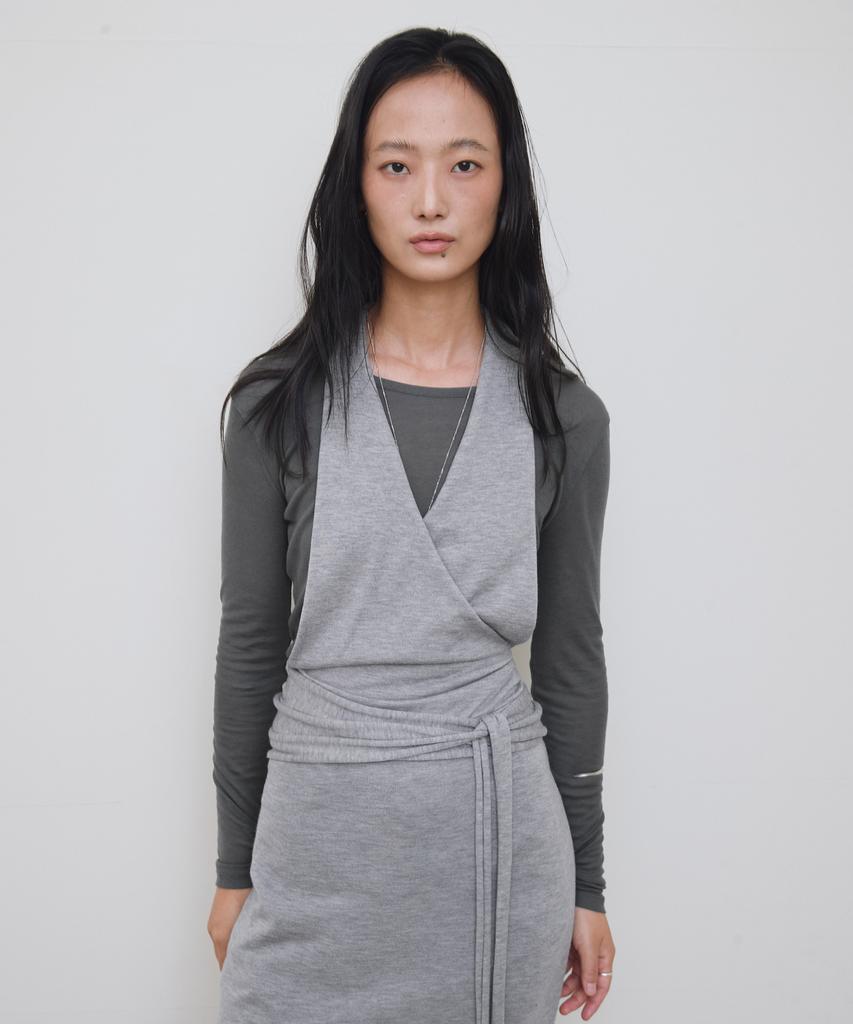 Loutaideu Sleeveless Wrap Knit Dress [Grey]