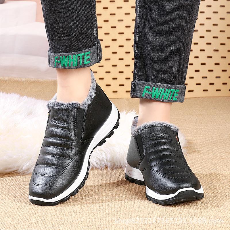 Winter men's leather cotton boots soft sole non-slip leather surface waterproof velvet warm elderly cotton shoes