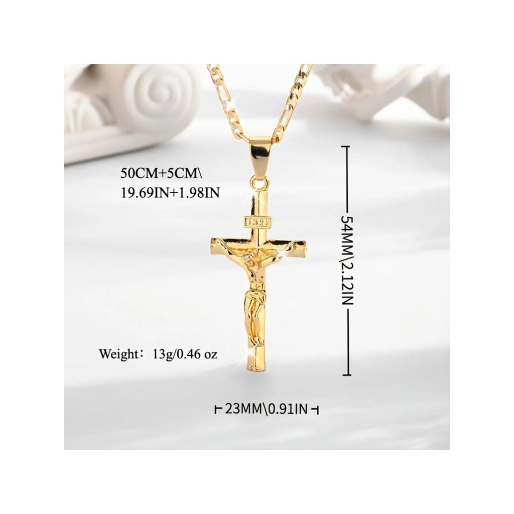 14K Gold Plated Jesus Cross Pendant Necklace, Elegant Smooth Religious Jewelry for Prayer & Holiday Gifting