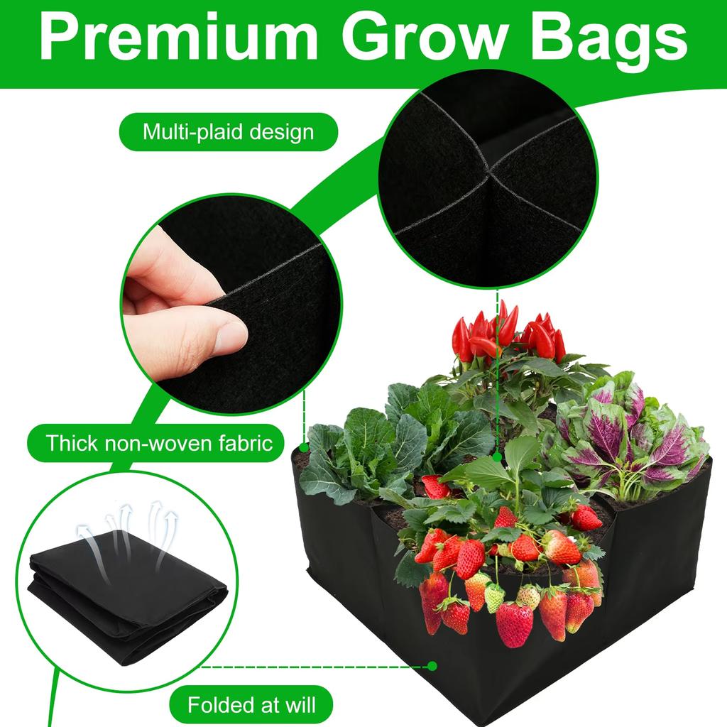 Garden Planting Bag with Multi-Grid Design – Felt Grow Bag for Vegetables, Tomatoes & Potatoes, Rectangular Nursery Pot Containe