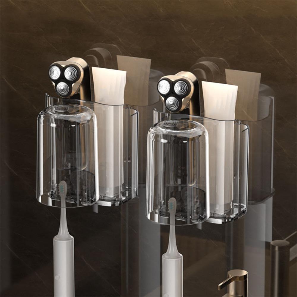 2pcs Wall Mounted Toothbrush Holder PET Mouthwash Cup Rack  Bathroom Accessories
