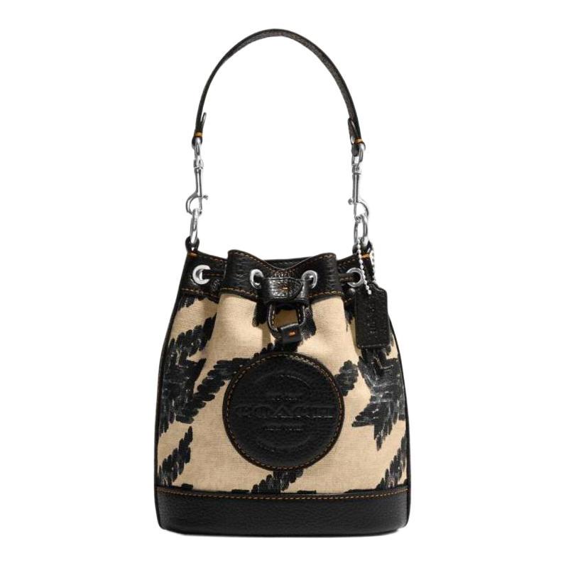 

COACH Dempsey 14 Large Logo Print Pattern Drawstring Hardware Bucket Bucket Bag Leather Handbag Shoulder Bag Mini Women s Milk Tea Color with Black чорний