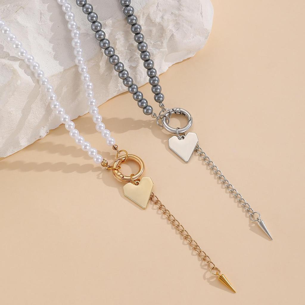 Advanced Temperament Long Heart Shaped Necklace Beaded Collarbone Chain Y Shaped Tassel Sweater Chain Pendant