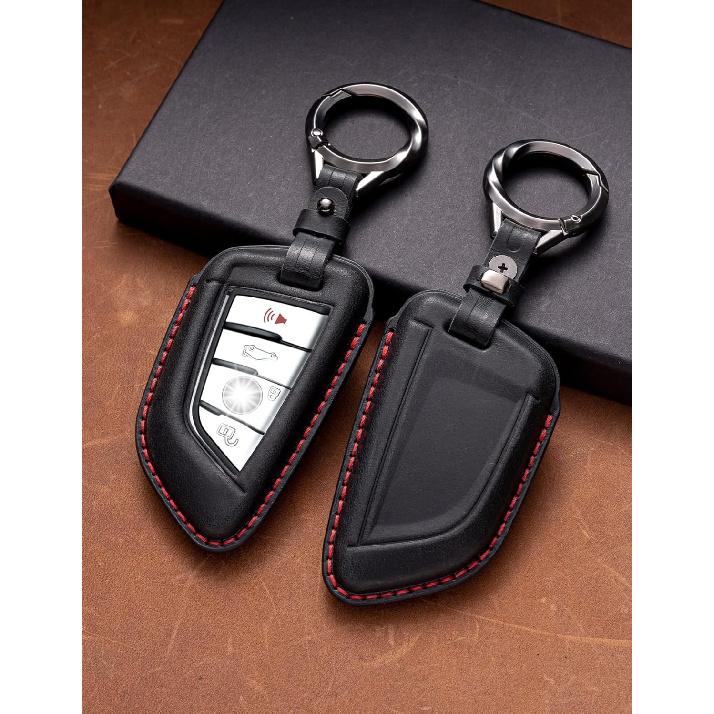 For BMW Key Fob Cover Leather Car Remote Case Holder Keychain Compatible for BMW 2 5 6 7 Series X1 X2 X3 X5 X6 X7 -Black