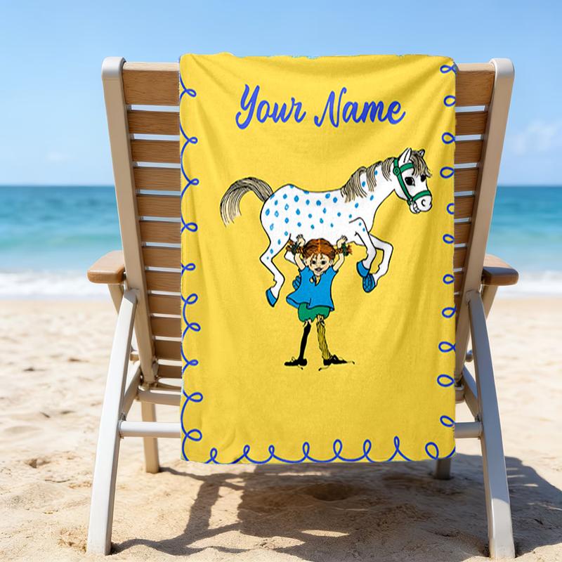 1pc Pippi Longstocking1 Beach Towel with Custom Name, Beach/Swimming/Bath/Picnic/Camping Towel, Suitable for Seaside Beaches