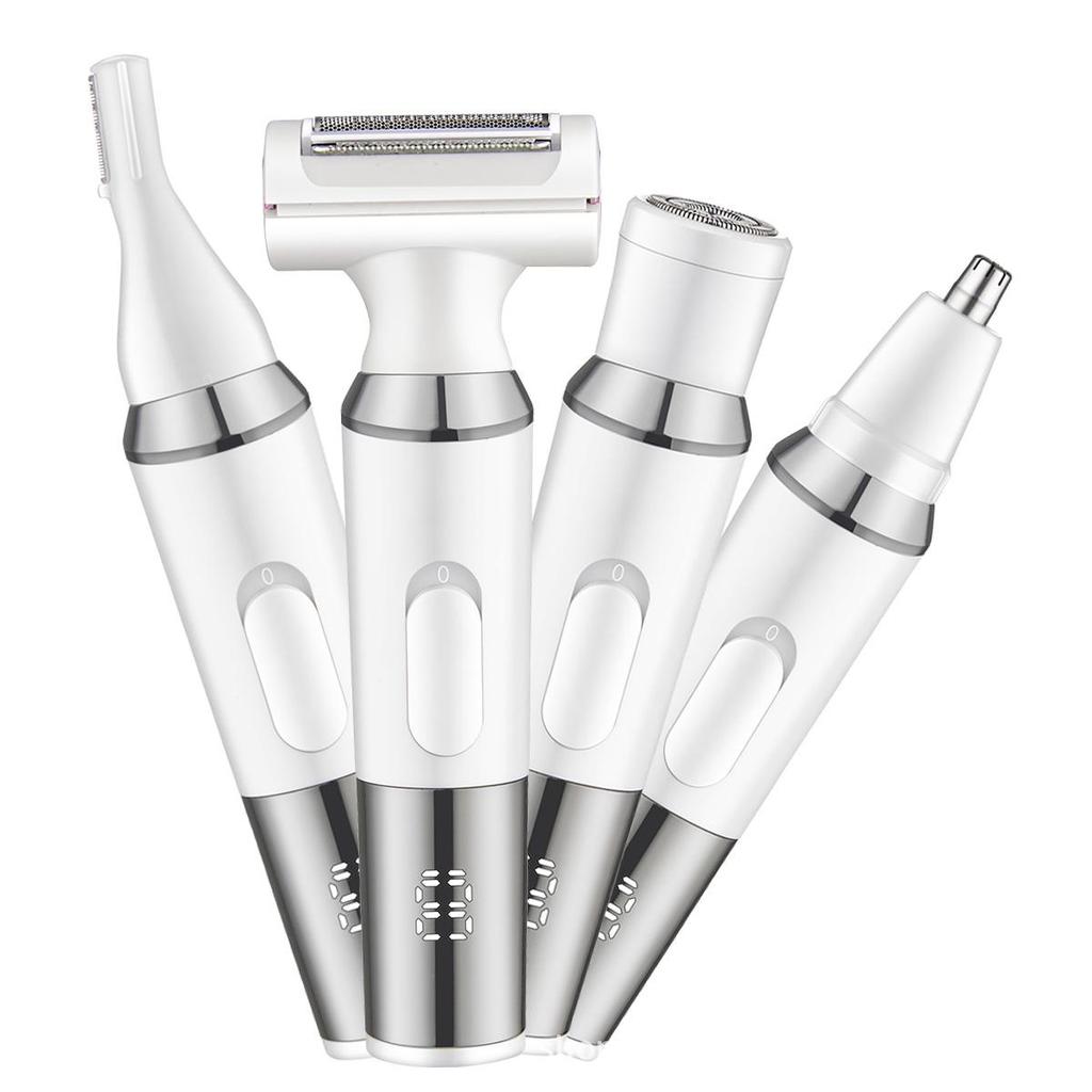 4-in-1 Women's Electric Shaver with USB Charging - Eyebrow Trimmer, Hair Removal for Sideburns, Underarms, Legs, and Bikini Area