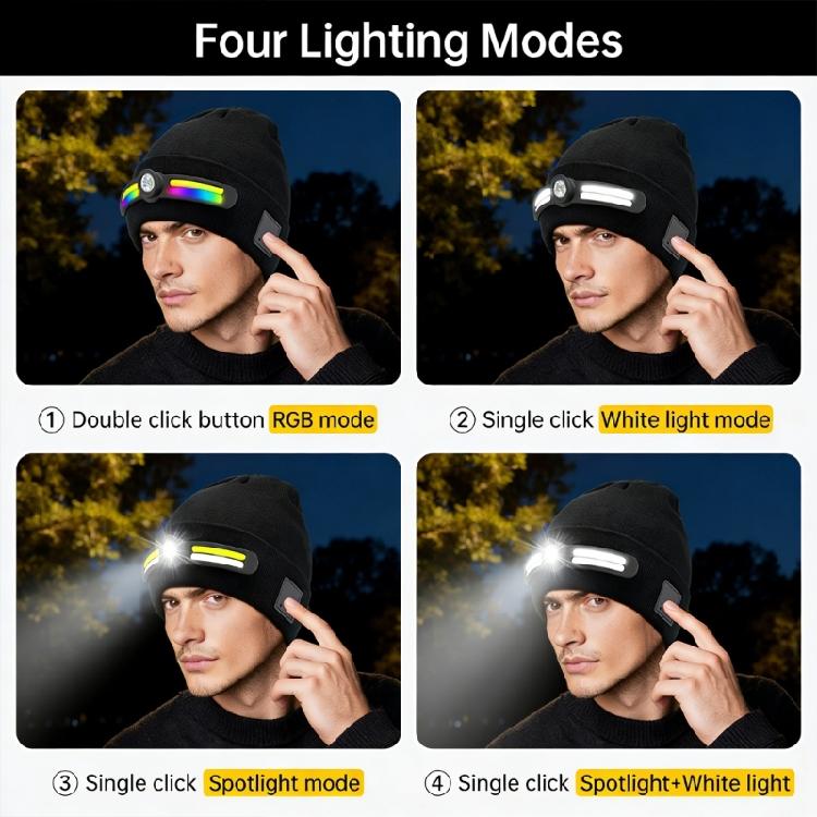 Easy To Clean Removable LED Lamp Knit Hat Rechargeable Outdoor Headlamp Cap For Enthusiasts Night Event And Family Use