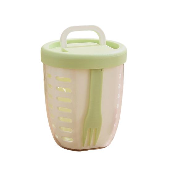 650ML Picnic Salad Box Fruit Cup with Fork Double-Layer Quick-Draining Leak-Proof Compact Sealed Food Storage Containers for Travel Picnic Camping