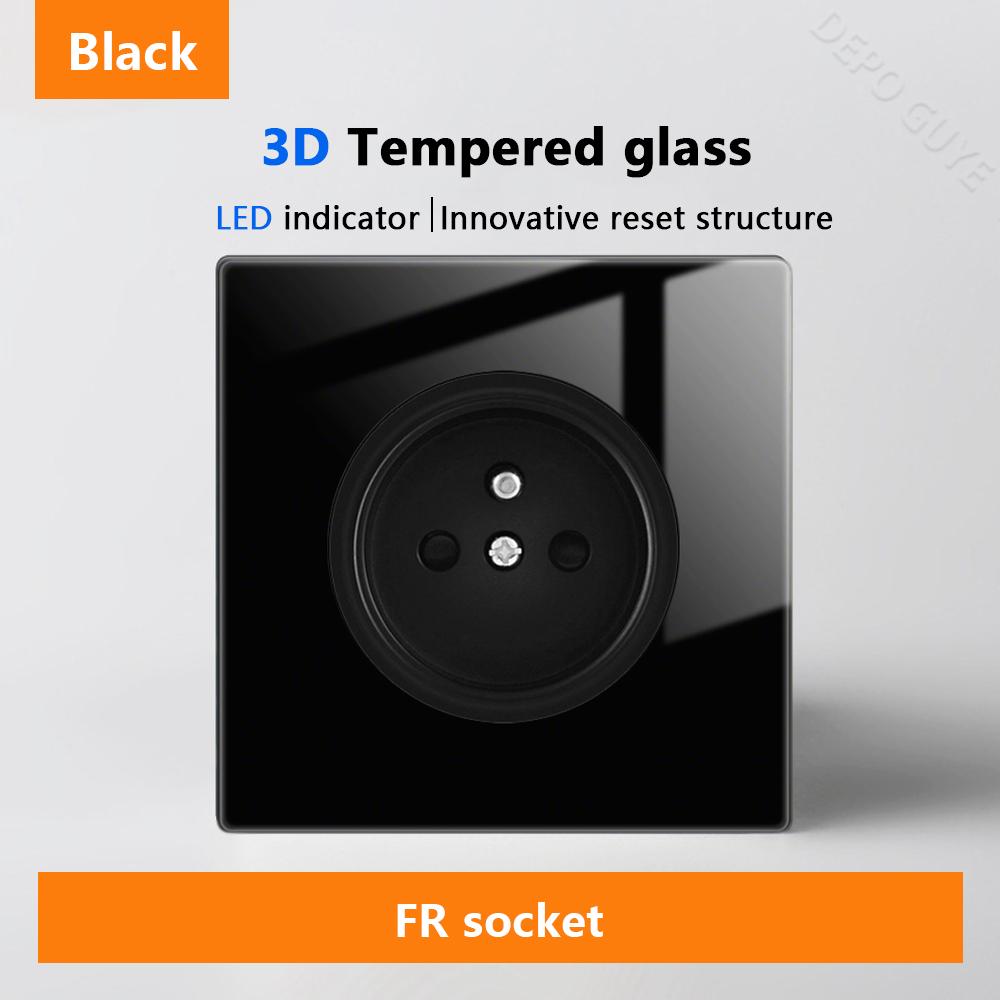 Luxury LED Indicator Light Switch Black Tempered Glass Piano Key Self-reset Wall switch,UK EU Universal USB C Electrical Socket