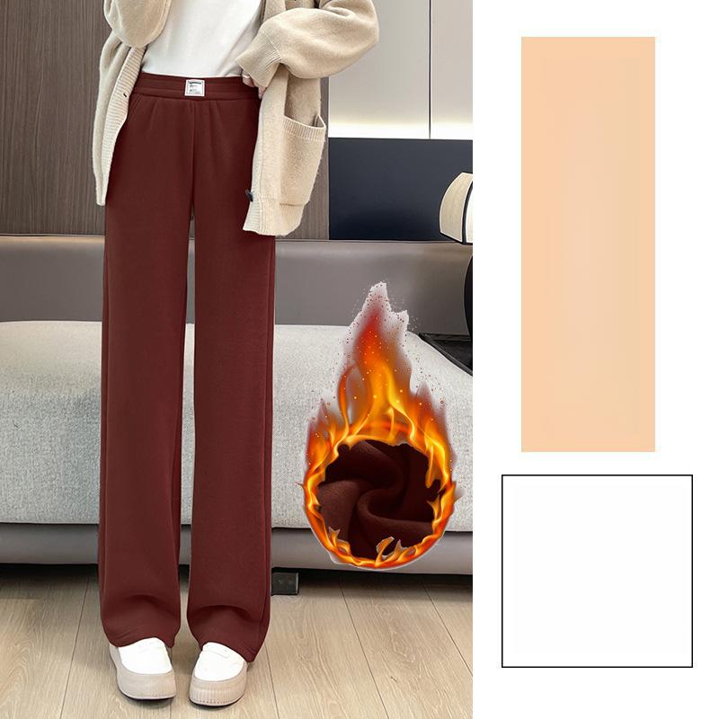 Ankola Red Wide-Leg Pants for Women, Draped New Style, High-Waisted Slim Fit, Fleece-Lined Straight Wide-Leg Pants for Autumn and Winter
