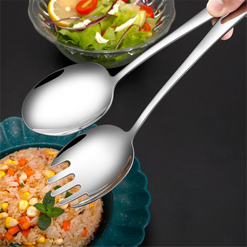 304 Stainless Steel Thicken Kitchen Public Spoon BBQ Spatula Long Handle Serving Soup Spoon Colander Salad Fork Cooking Utensils