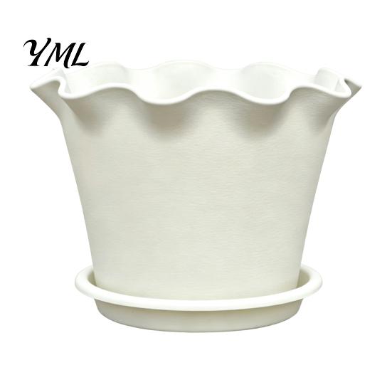 Flower Pots for Home Decor Wavy Edge Planter with Saucer, Thickened Pot Small Garden Container Drainage Holes, Modern Plant Indoor Outdoor Plants