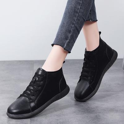 Mode Europees Amerikaans Veterschoenen Korte Laarzen 2024 Herfst en Winter Nieuwe Effen Kleur Eenvoudige Platte Casual Dames Schoenen Platform Sneaker