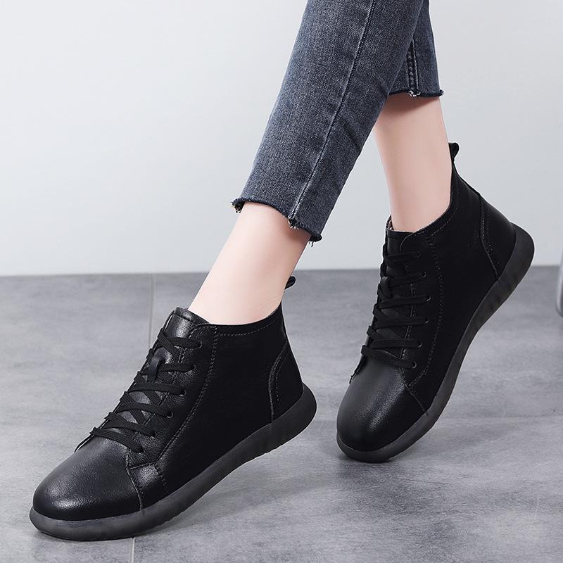 European American Lace Up Short Boots  Autumn And Winter New Solid Color Simple Flat Casual Women'S Shoes Platform Sneaker