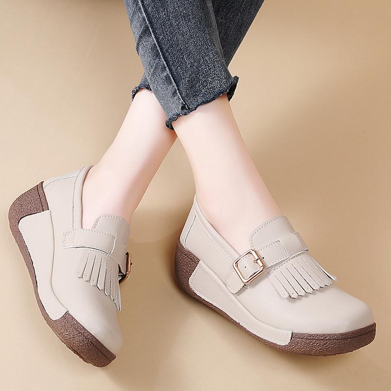 Women's Platform Loafers Lady Creepers Coffee Tassels Thick Sole Casual Slip on Height Increase Low Shoes