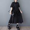 Summer Black Fungus Lace Shirt Dress, Loose and Fashionable Mid Length Dress