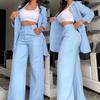 Women's Two Piece Suit Business Outfit Casual Blazer Jacket And Wide Leg Dressy Pants Set Formal Office Work Sets