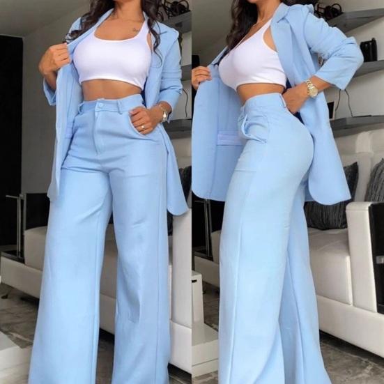 Women's Two Piece Suit Business Outfit Casual Blazer Jacket And Wide Leg Dressy Pants Set Formal Office Work Sets