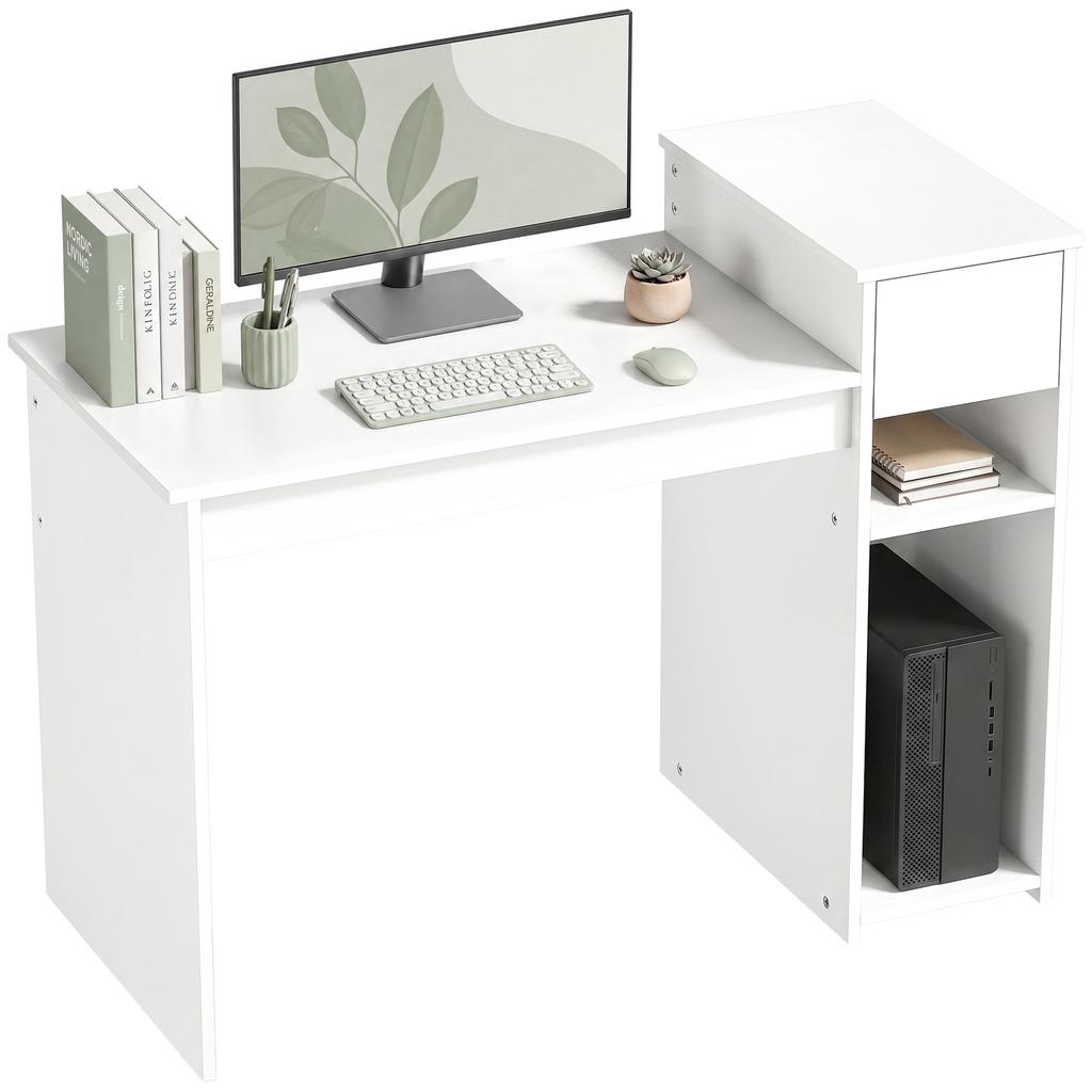 Computer Desk, Drawer and Shelf, CPU Holder, 108 x 50 x 82 cm, White