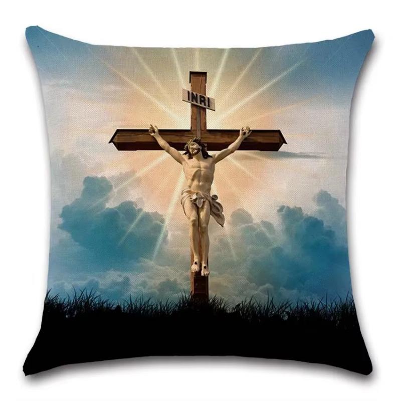 Jesus Christianity Cross Pattern Cushion Cover Cotton Linen Pillow Cover Decorative For Home Sofa Car Party Pillowcase 45X45Cm