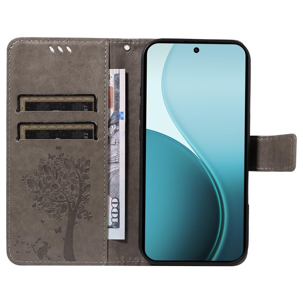 For Oppo Reno14 Pro 5G (China)/Oppo Reno14 Pro 5G (Global) Phone Case with Stand Cat Tree Pattern Leather Wallet Mobile Cover
