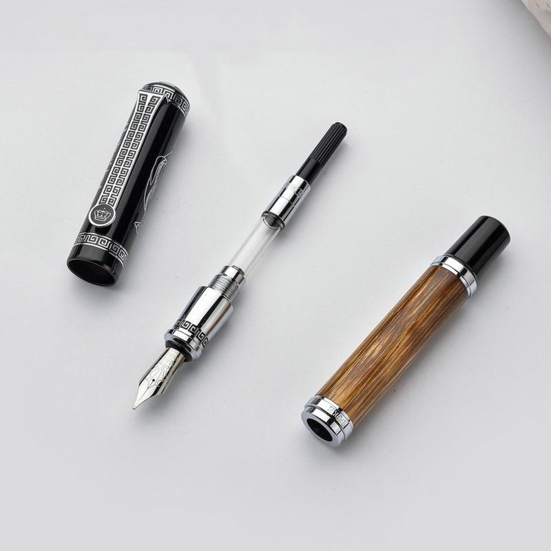 Duke Natural Bamboo Confucius Embossed Pattern Bent Calligraphy Nib 1.2mm Fountain Pen Professional Stationery Writing Pen Gift