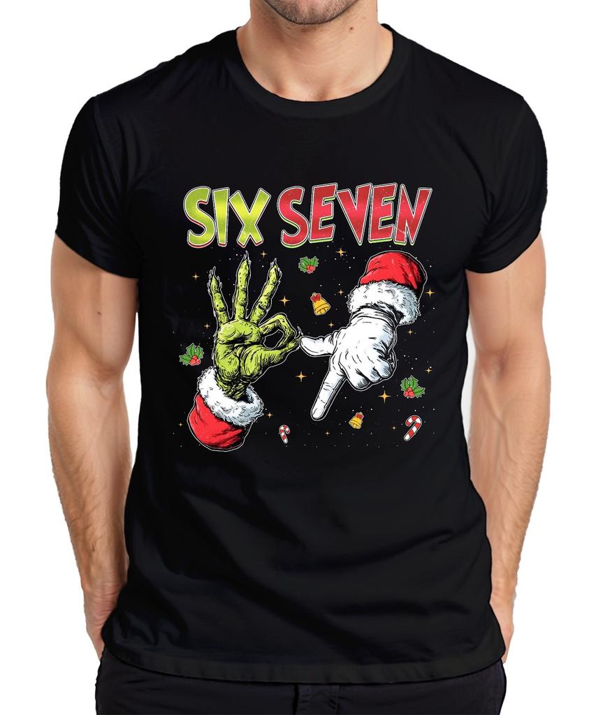 Six Seven Grinch Italian Brain Red 6 7 Hand Sign Christmas Meme Unisexs Tshirt
