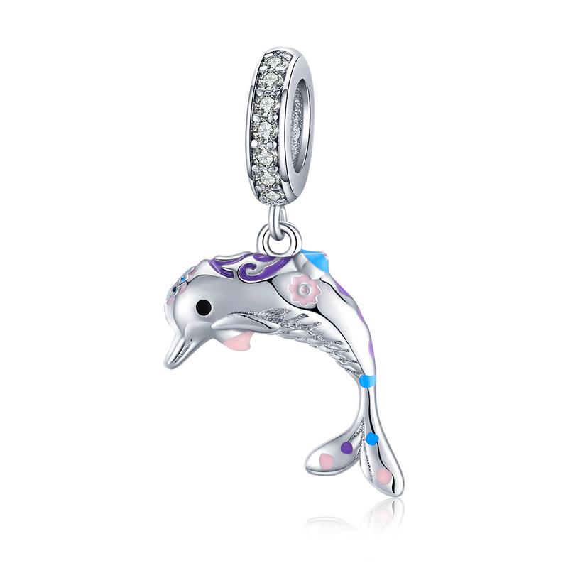 Bamoer 925 Silver Rainbow Unicorn Bead Crystal Heart Cat bee Butterfly Dolphin Charms Fit Bracelet DIY Necklace Jewelry