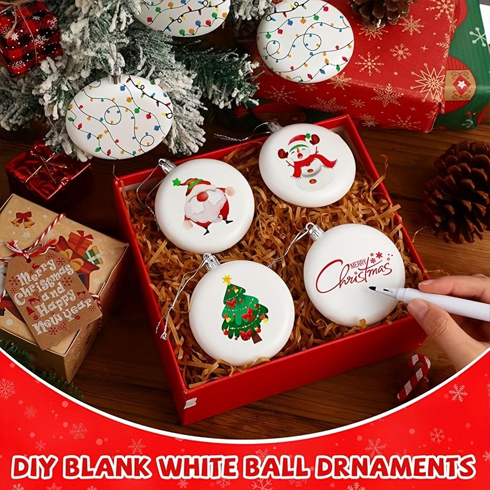10pcs 8cm/3.15in White Round Blank Ball Ornaments with Silvery Wire for DIY Christmas Tree Decoration