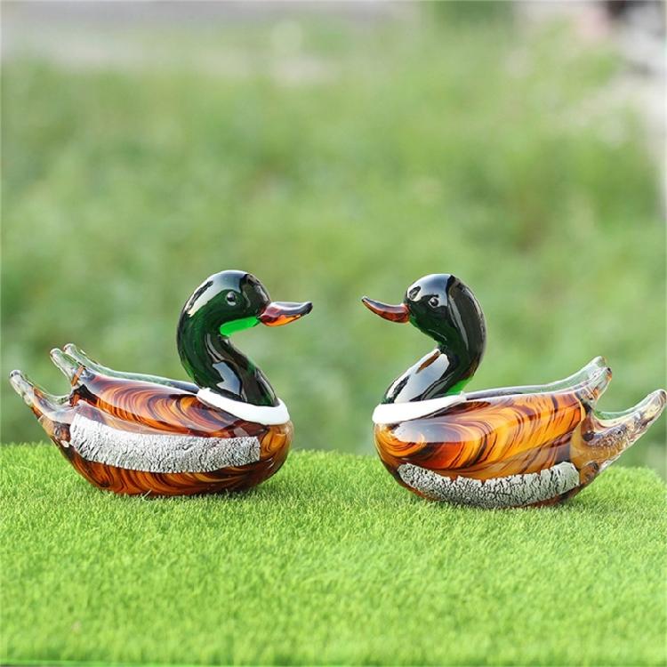 Art Glass Duck Miniature Animals Collection Glass Duck Figurines Tabletop Ornament for Home Office Decorations Gift