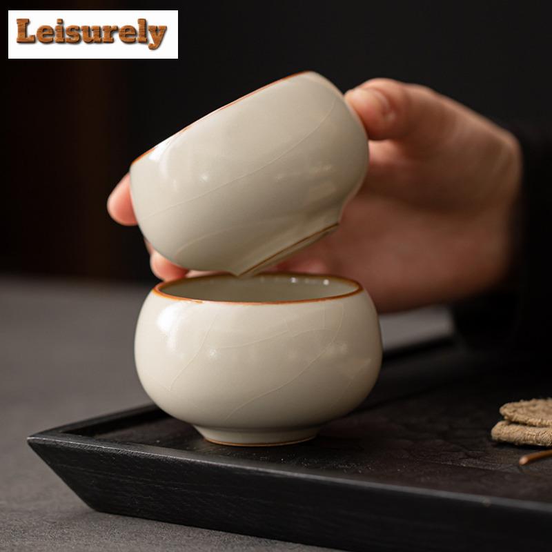 2pc/lot Cream Ru Kiln Porcelain Teacup Japanese Tea Bowl Teacup Fragrance Cup Jianzhan Master Cups Tea Items Accessories 90ml