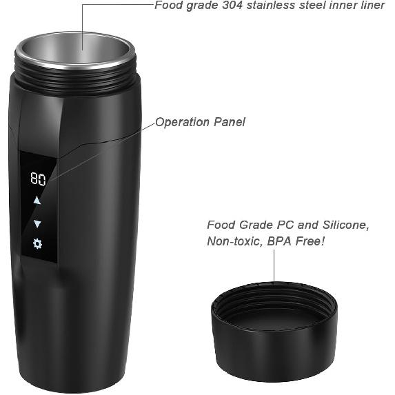 Portable Car Heating Cup, 350 ml Travel Electric Kettle, 304 Stainless Steel Liner Car Heated Mug, 40~100℃ Adjustable, 12V 80W Fast Boiling Bottle,