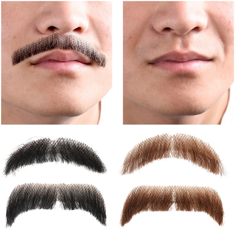 100% Human Hair Beard Lace Mesh Beard Shallow Short Realistic Fake Moustache For Men Makeup Facial Hair Hand Made By Invisible