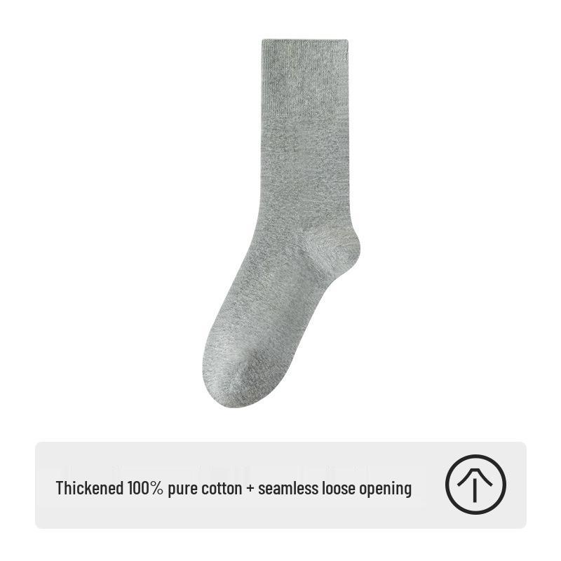 Men's Thickened Pure Cotton Knee-High Socks - Autumn/Winter Style, Loose Fit, Solid Color, Anti-Odor, Warm and Comfortable.