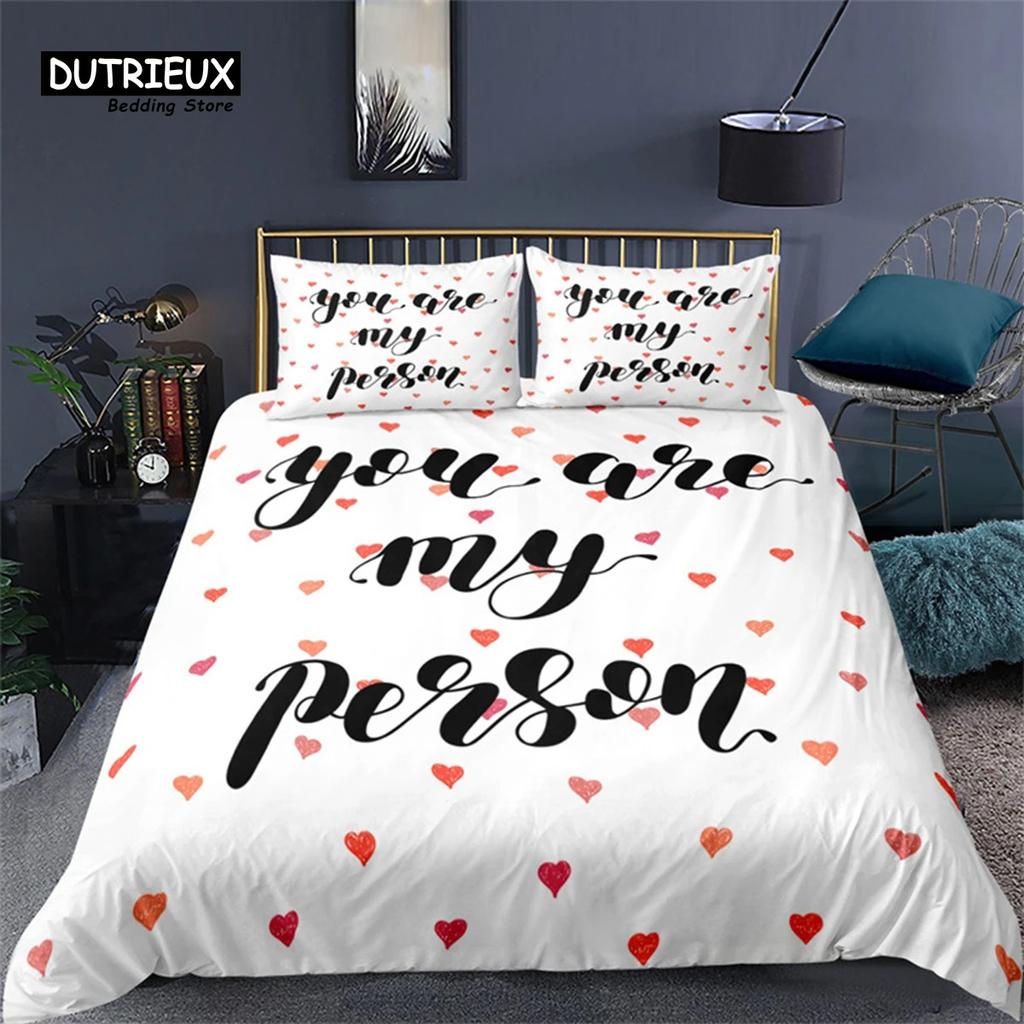 Súprava obliečky na paplón Love Words Romantická posteľná súprava pre pár Mikrovlákno 3D Láska Srdce Prikrývka Jednolôžková Dvojlôžková Plná Queen Size