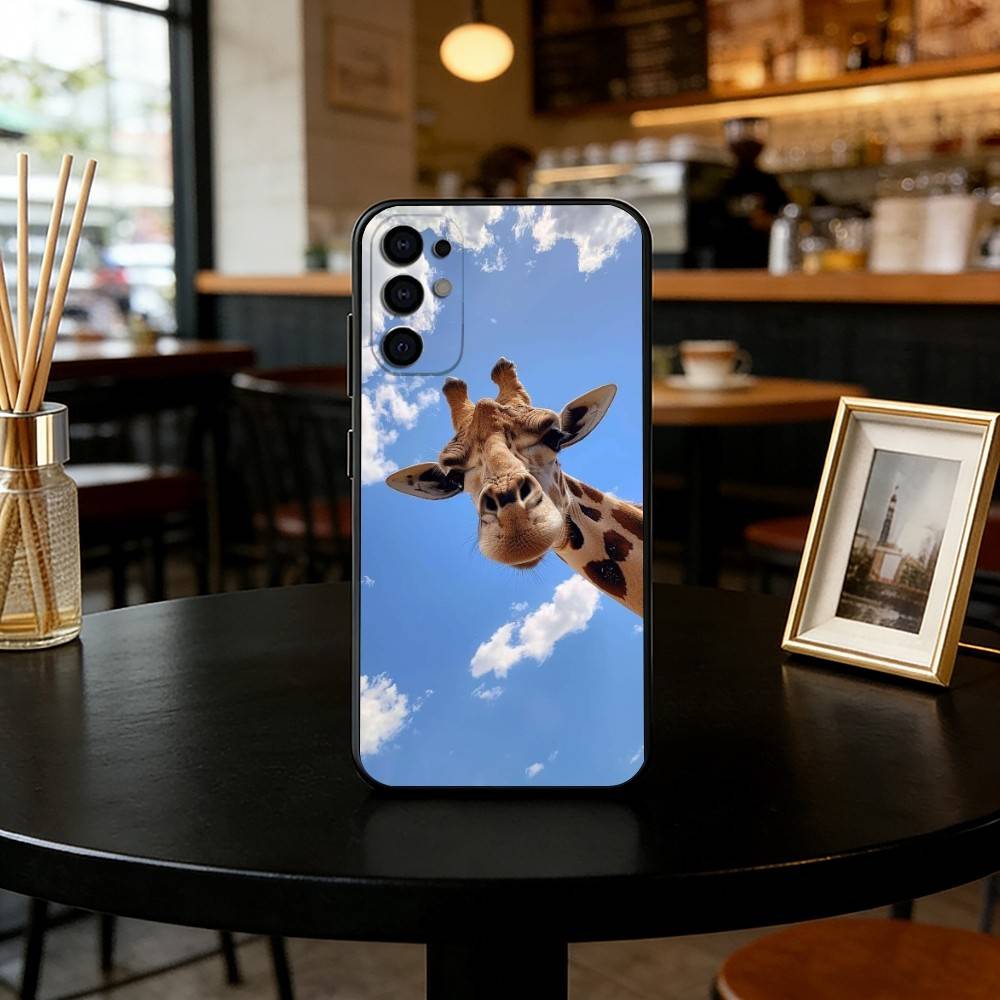 Cute giraffe Phone Case Black Silicone Soft For Samsung S25,S24,S21,S22,S23,S30,Ultra,S20,Plus,Fe,Lite